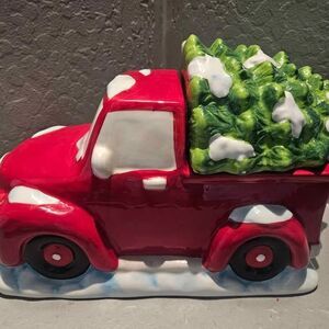 Ceramic Vintage Truck With Christmas Tree Cookie Jar